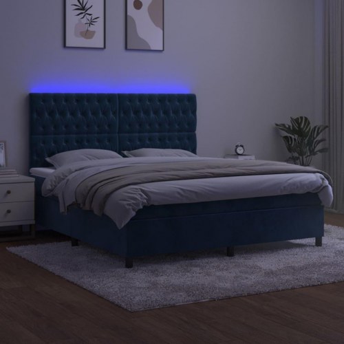 Kontinentalseng med LED-lys 180x200 cm fløjl mørkeblå
