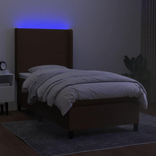 Kontinentalseng med LED-lys 80×200 cm - stof, mørkebrun