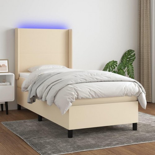 Kontinentalseng med LED-lys 80×200 cm - stof, cremefarvet