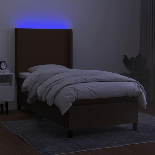 Kontinentalseng med LED-lys 90×190 cm - stof, mørkebrun