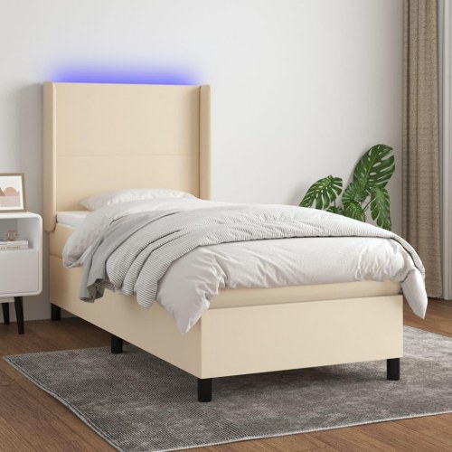Kontinentalseng med LED-lys 90x190 cm - stof, cremefarvet