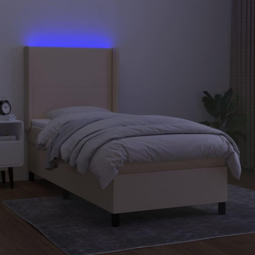 Kontinentalseng med LED-lys 90x190 cm - stof, cremefarvet
