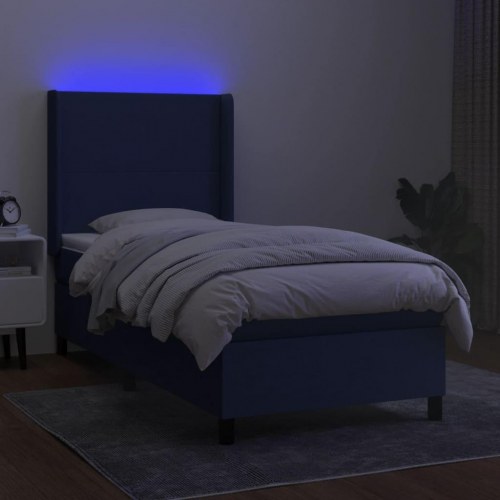 Kontinentalseng med LED-lys 90×190 cm - blå stof