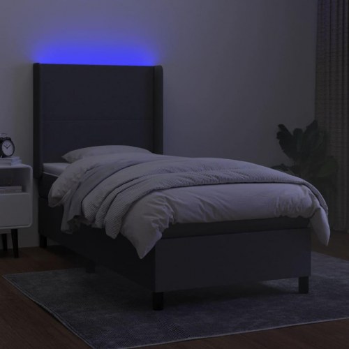 Kontinentalseng med LED-lys 90×200 cm - stof, mørkegrå