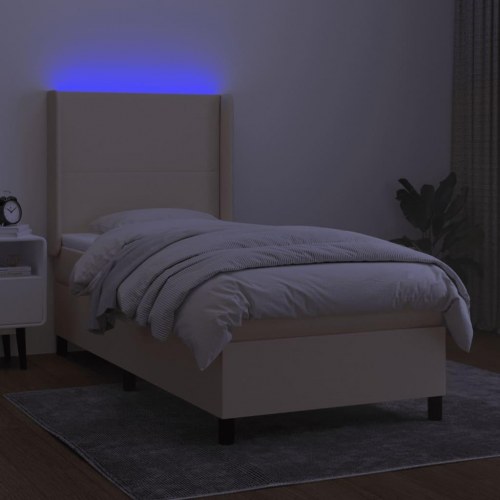 Kontinentalseng med LED-lys 90x200 cm - stof, cremefarvet