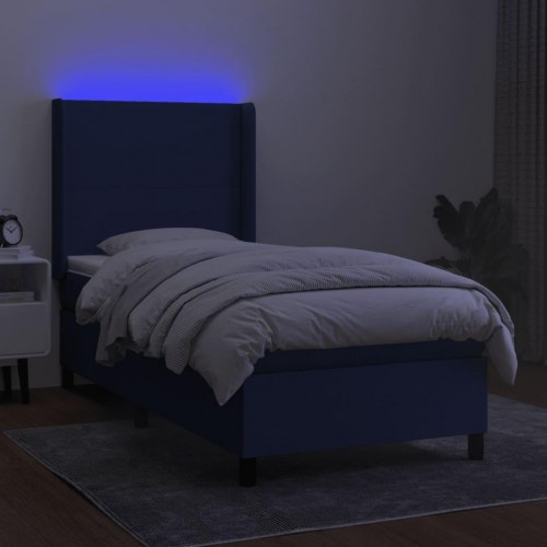 Kontinentalseng med LED-lys 90×200 cm - stof, blå