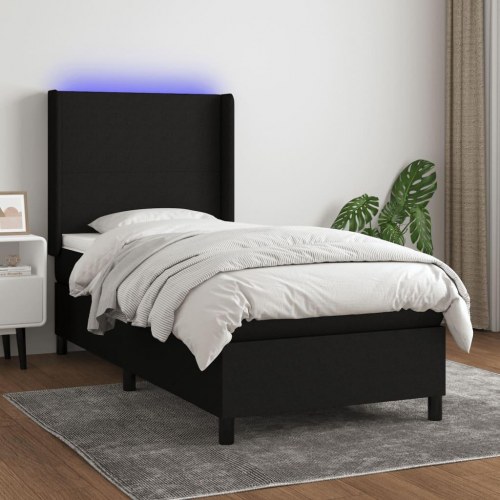 Kontinentalseng med LED-lys 100×200 cm - stof, sort