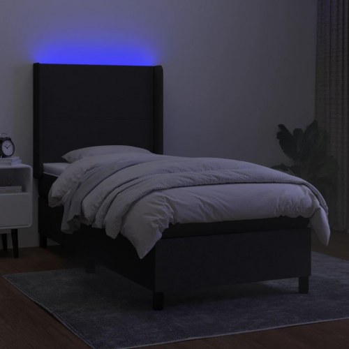 Kontinentalseng med LED-lys 100×200 cm - stof, sort