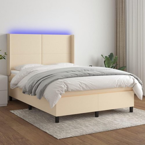 Kontinentalseng med LED-lys 140×190 cm - stof, cremefarvet