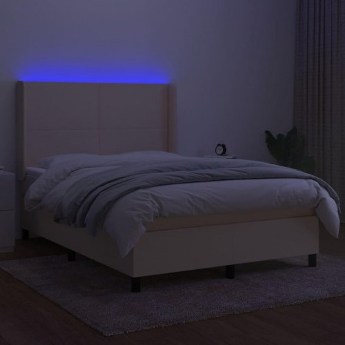Kontinentalseng med LED-lys 140×190 cm - stof, cremefarvet