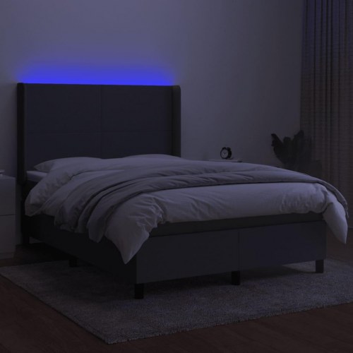 Kontinentalseng med LED-lys 140×200 cm - stof, mørkegrå