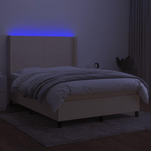 Kontinentalseng med LED-lys 140x200 cm - stof, cremefarvet