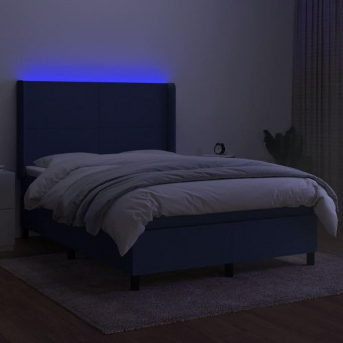 Kontinentalseng med LED-lys 140×200 cm - stof, blå