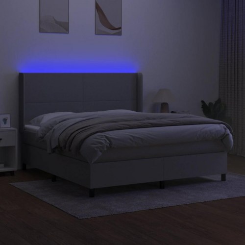 Kontinentalseng med LED-lys 160×200 cm - stof, lysegrå
