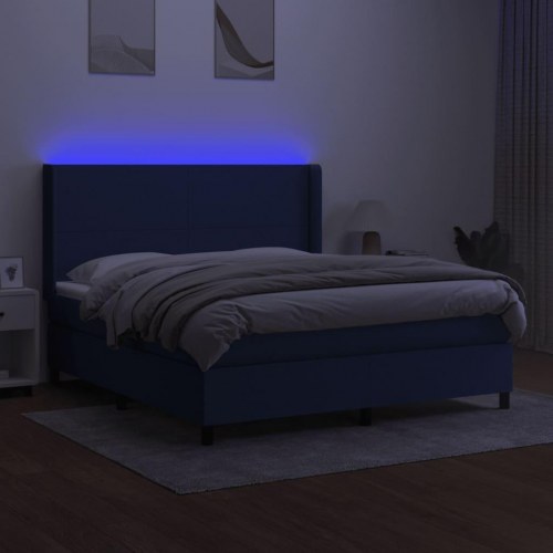 Kontinentalseng med LED-lys 180×200 cm - stof, blå