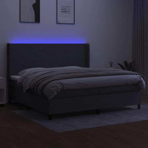 Kontinentalseng med LED-lys 200x200 cm - stof, mørkegrå