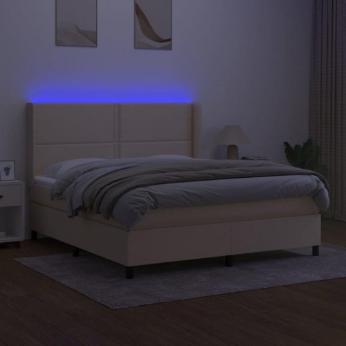 Kontinentalseng med LED-lys 180x200 cm stof cremefarvet