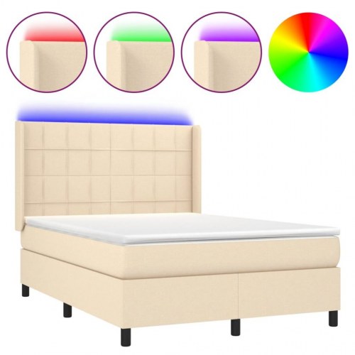 Kontinentalseng med LED-lys 140×190 cm - stof, cremefarvet