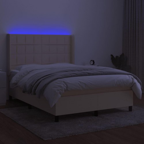 Kontinentalseng med LED-lys 140×190 cm - stof, cremefarvet
