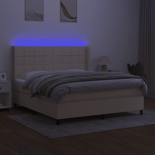 Kontinentalseng med LED-lys 160 × 200 cm - stof, cremefarvet
