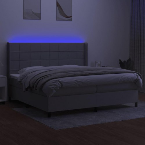 Kontinentalseng med LED-lys 200×200 cm - stof, lysegrå