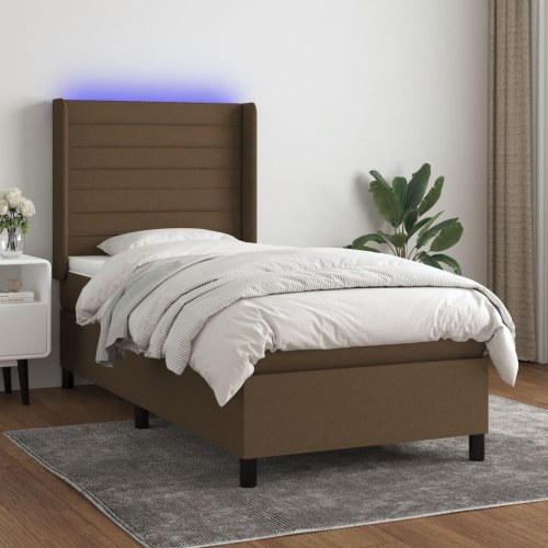 Kontinentalseng med LED-lys 80×200 cm - stof, mørkebrun