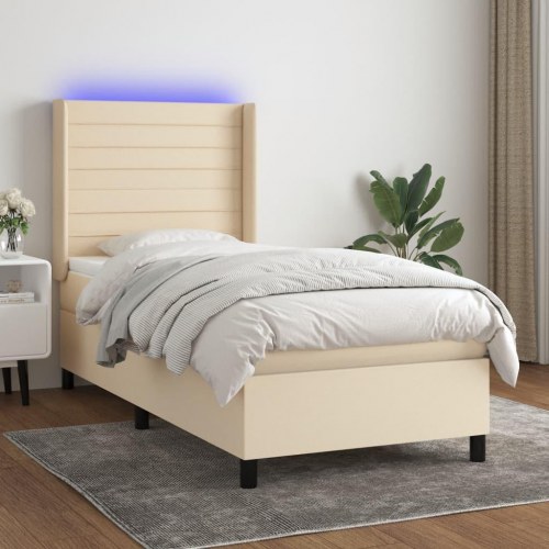 Kontinentalseng med LED-lys 90×190 cm - stof, cremefarvet