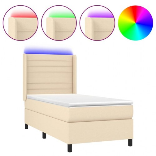 Kontinentalseng med LED-lys 90×190 cm - stof, cremefarvet