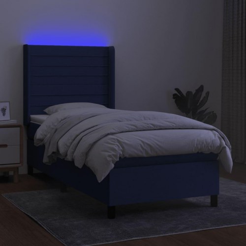 Kontinentalseng med LED-lys 90×190 cm - stof, blå
