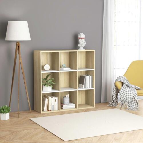 Bogreol 98x29x97,5 cm konstrueret træ hvid og sonoma-eg
