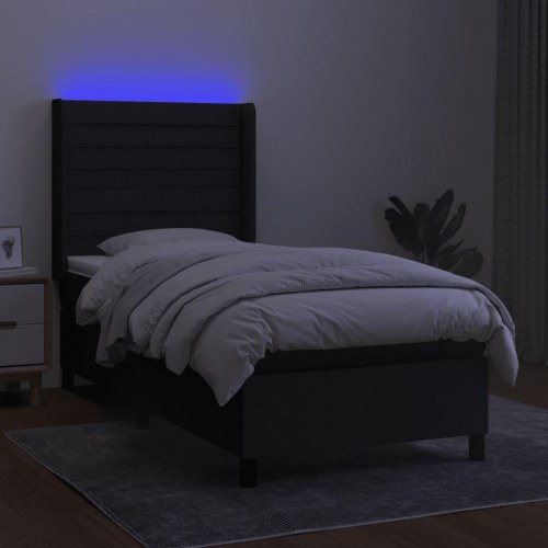 Kontinentalseng med LED-lys 90x200 cm - stof, sort