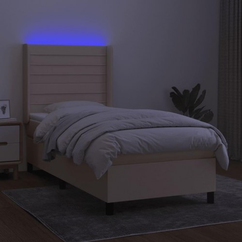 Kontinentalseng med LED-lys 100×200 cm - stof, cremefarvet