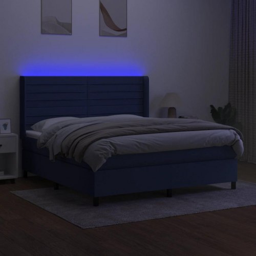 Kontinentalseng med LED-lys 160×200 cm - stof, blå