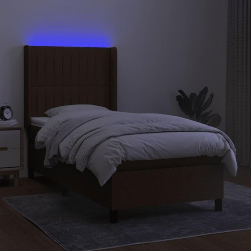 Kontinentalseng med LED-lys 80×200 cm - stof, mørkebrun