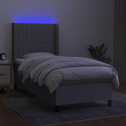 Kontinentalseng med LED-lys 100×200 cm - stof, lysegrå