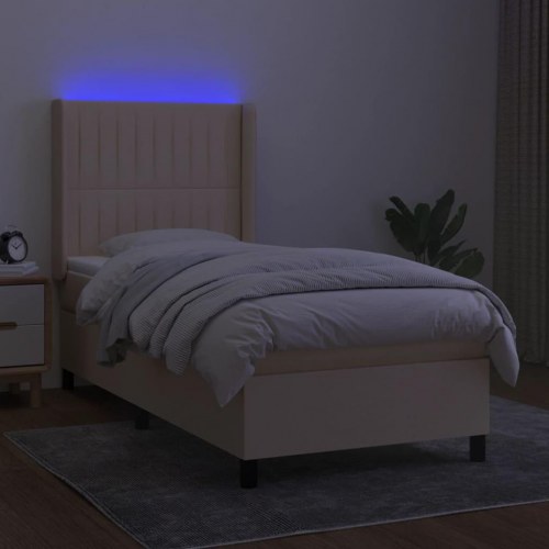 Kontinentalseng med LED-lys 100×200 cm - stof, cremefarvet