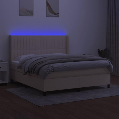 Kontinentalseng med LED-lys 160×200 cm - stof, cremefarvet