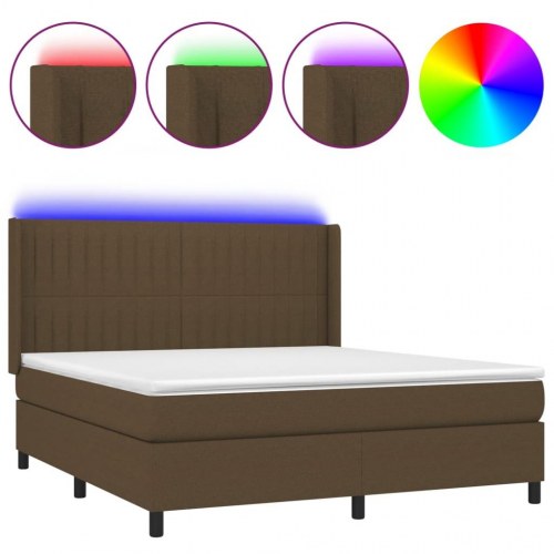 Kontinentalseng med LED-lys 180 x 200 cm - stof, mørkebrun
