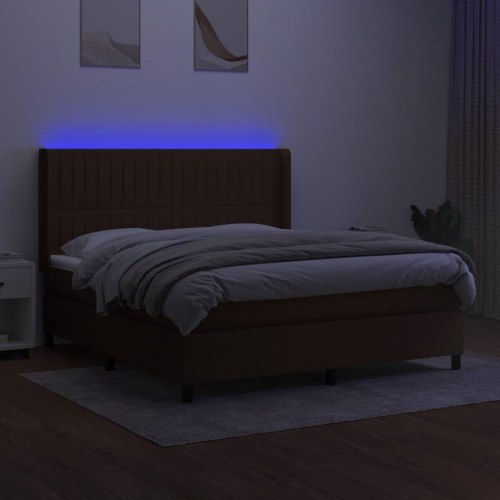 Kontinentalseng med LED-lys 180 x 200 cm - stof, mørkebrun