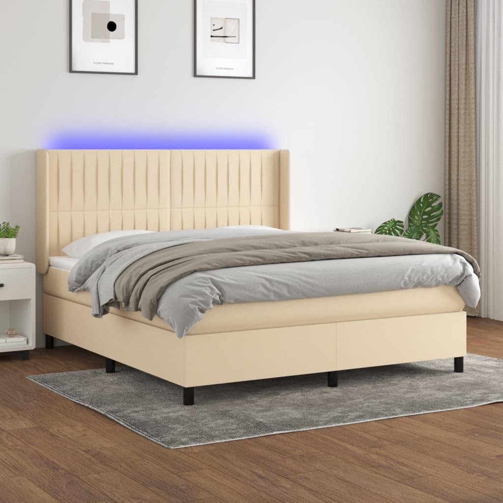Kontinentalseng Med LED-lys Stof - Creme / 180 X 200 cm / Lodrette striber