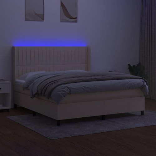 Kontinentalseng med LED-lys 180x200 cm stof cremefarvet