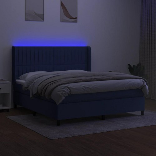 Kontinentalseng med LED-lys 180 x 200 cm - blå stof