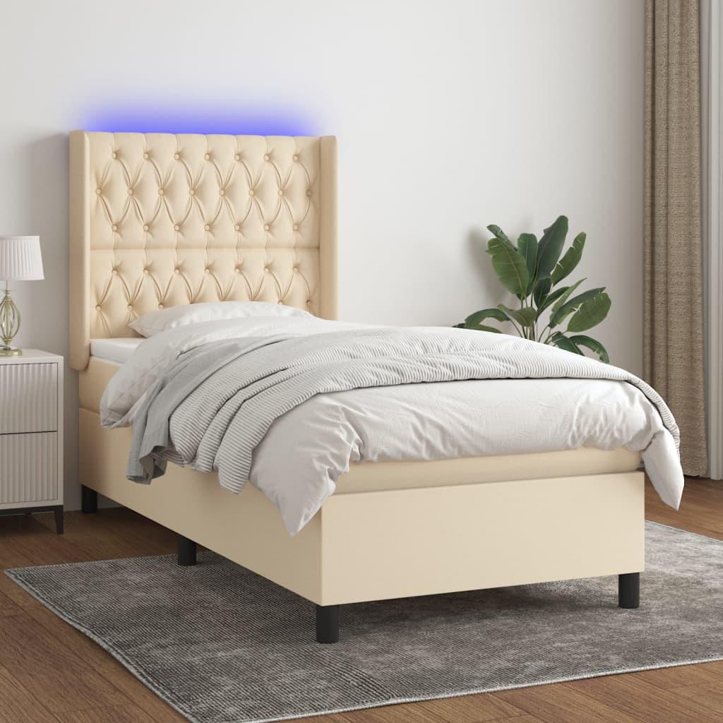 Kontinentalseng Med Led-Lys Stof Farvet Creme - Med pynteknapper / 90 x 200 cm