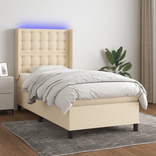 Kontinentalseng med LED-lys 80×200 cm - stof, cremefarvet