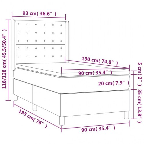 Kontinentalseng med LED-lys 90×190 cm - stof, lysegrå