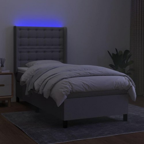 Kontinentalseng med LED-lys 90×200 cm - stof, lysegrå