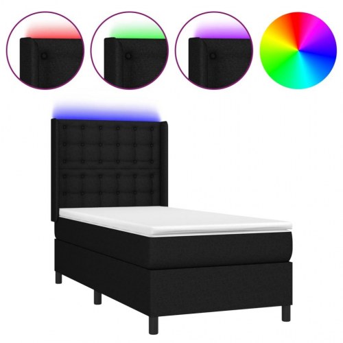 Kontinentalseng med LED-lys 90×200 cm - stof, sort