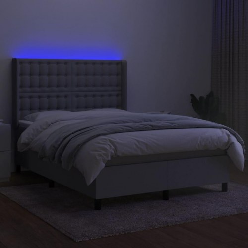 Kontinentalseng med LED-lys 140×200 cm - stof, lysegrå