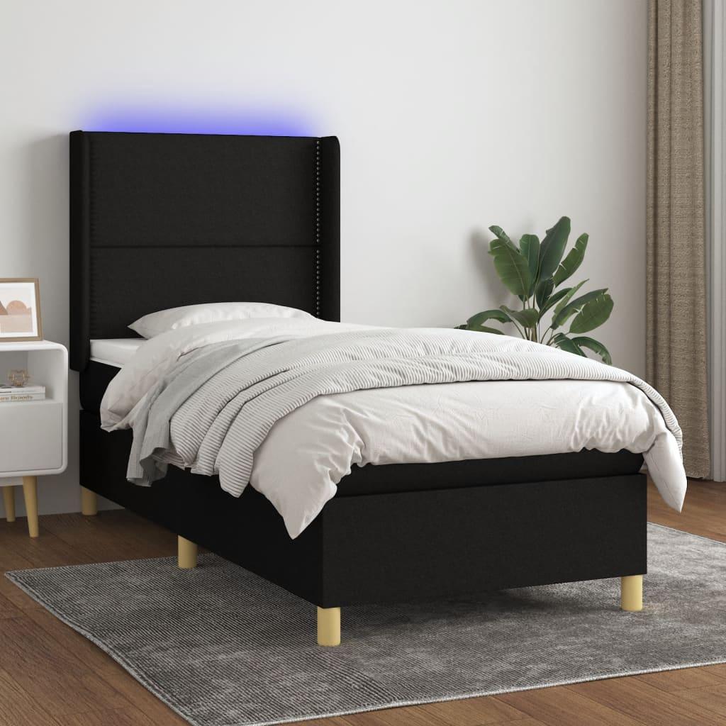 Kontinentalseng Med Led-Lys Stof Sort - Ensfarvet med søm / 80 x 200 cm