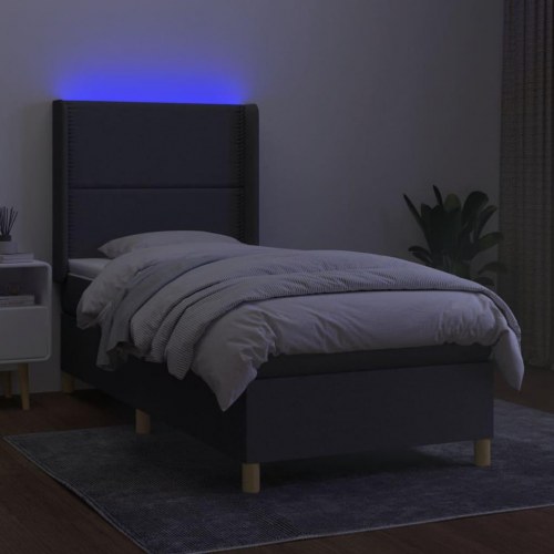 Kontinentalseng med LED-lys 100×200 cm - stof, mørkegrå